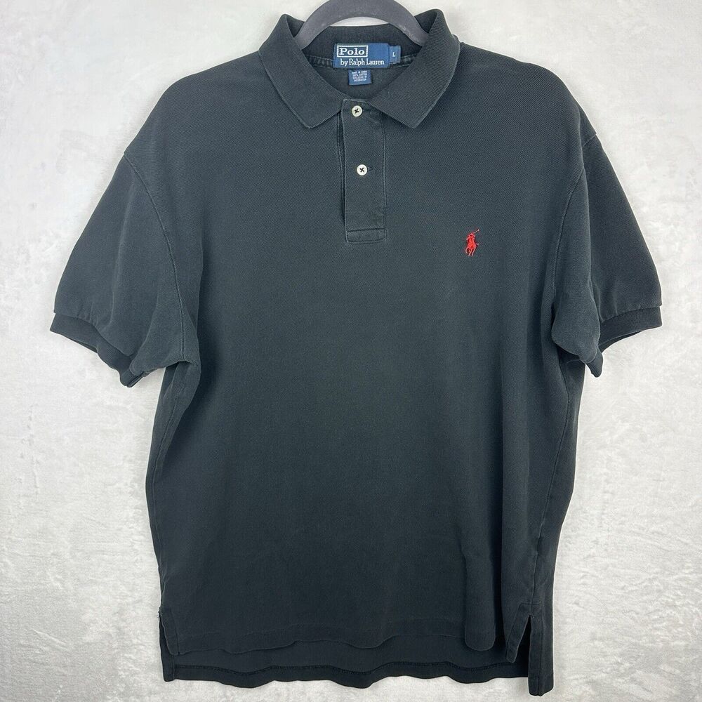 Vintage Polo Ralph Lauren Mens Large Shirt Polo Black Red Pony Cotton 90s
